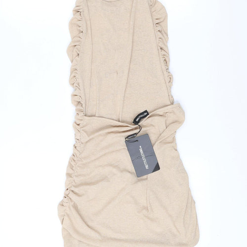 PrettyLittleThing Womens Beige Ruched Bodycon Midi Dress UK 10