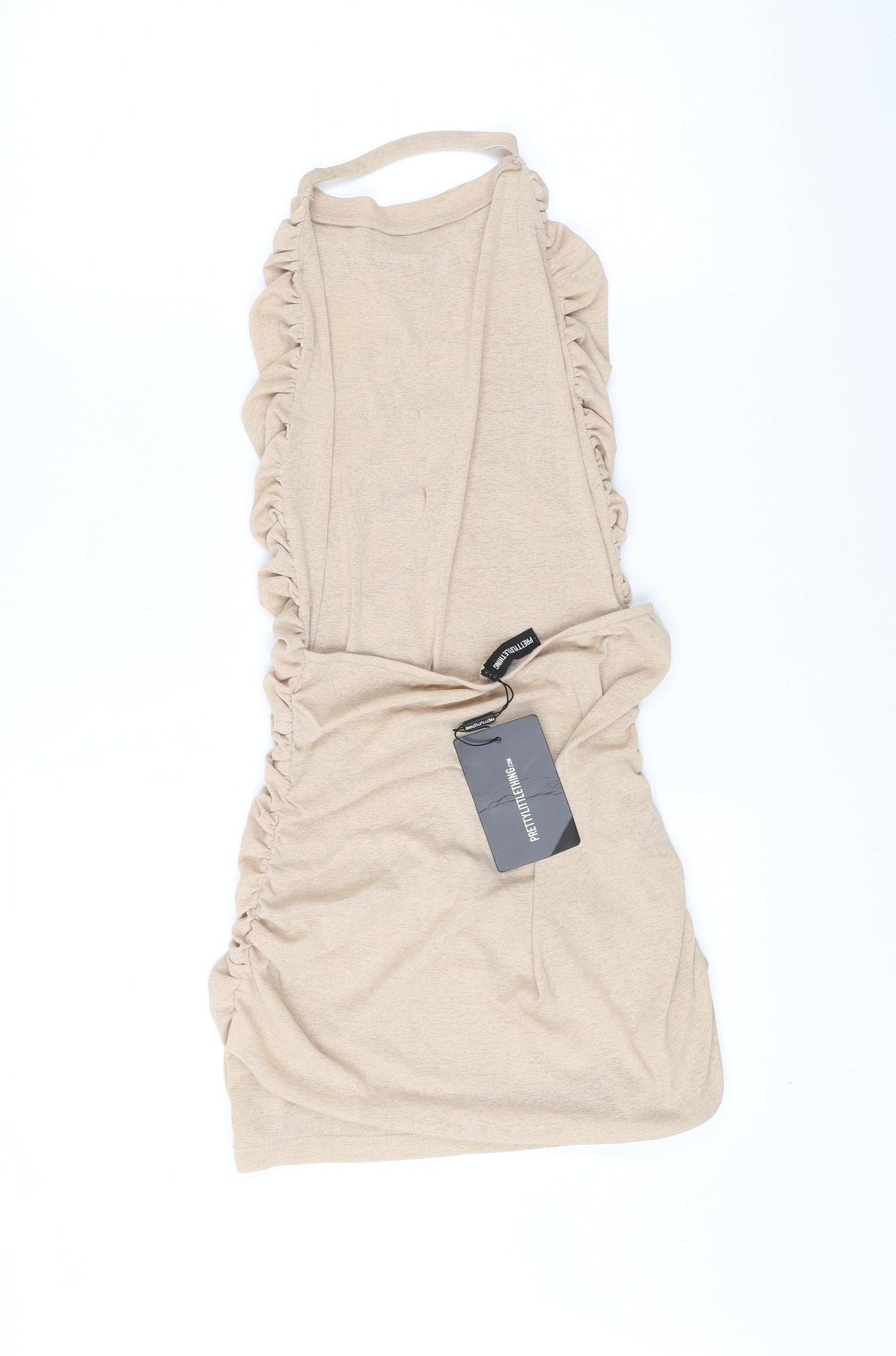 PrettyLittleThing Womens Beige Ruched Bodycon Midi Dress UK 10
