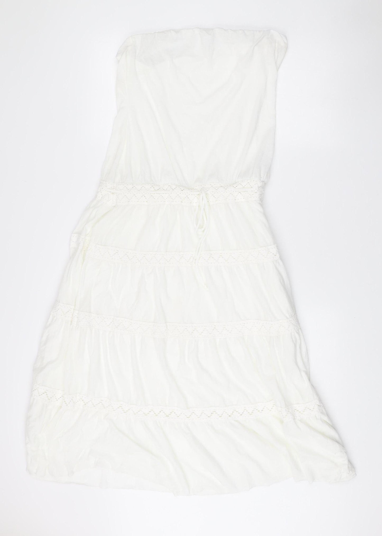 Next Women’s White Strapless Knee Length Summer Dress Size 14