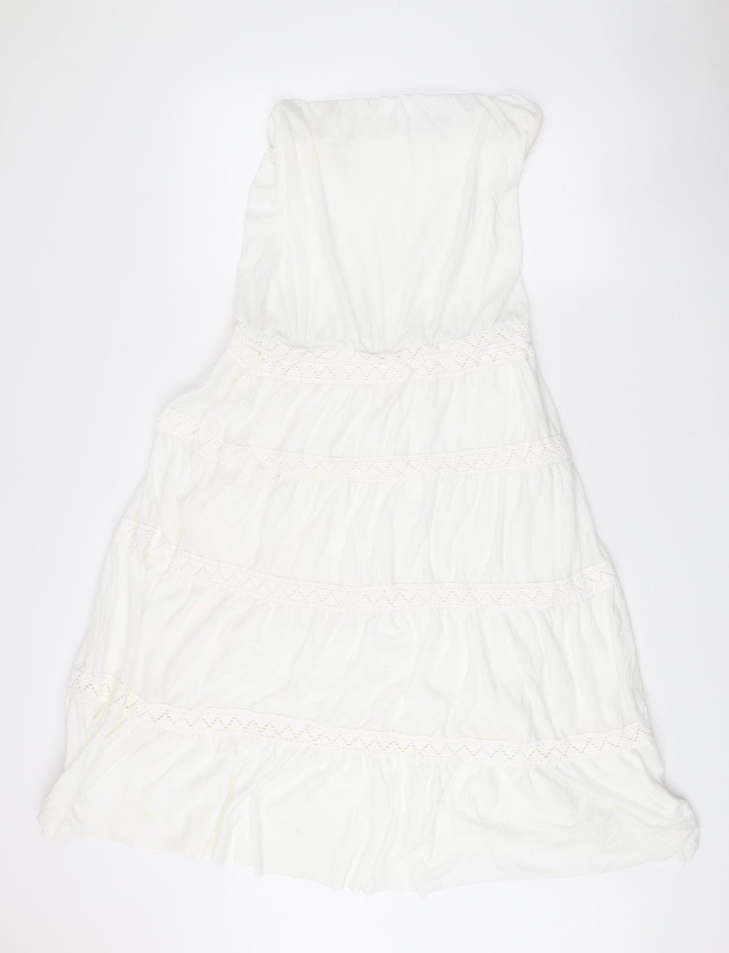 Next Women’s White Strapless Knee Length Summer Dress Size 14