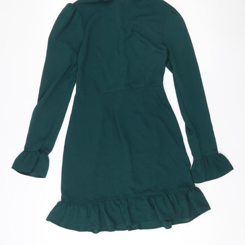 ASOS DESIGN Women’s Green Shift Dress Size 8 Ruffle Hem Long Sleeve