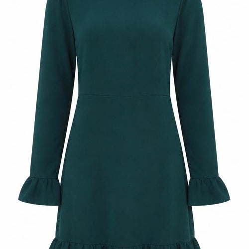 ASOS DESIGN Women’s Green Shift Dress Size 8 Ruffle Hem Long Sleeve