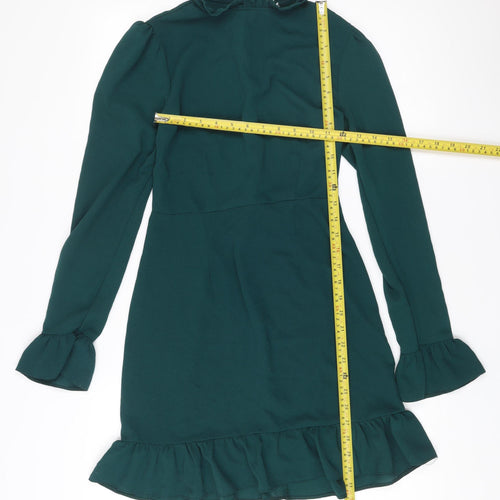 ASOS DESIGN Women’s Green Shift Dress Size 8 Ruffle Hem Long Sleeve