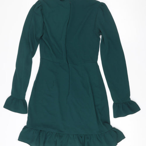 ASOS DESIGN Women’s Green Shift Dress Size 8 Ruffle Hem Long Sleeve