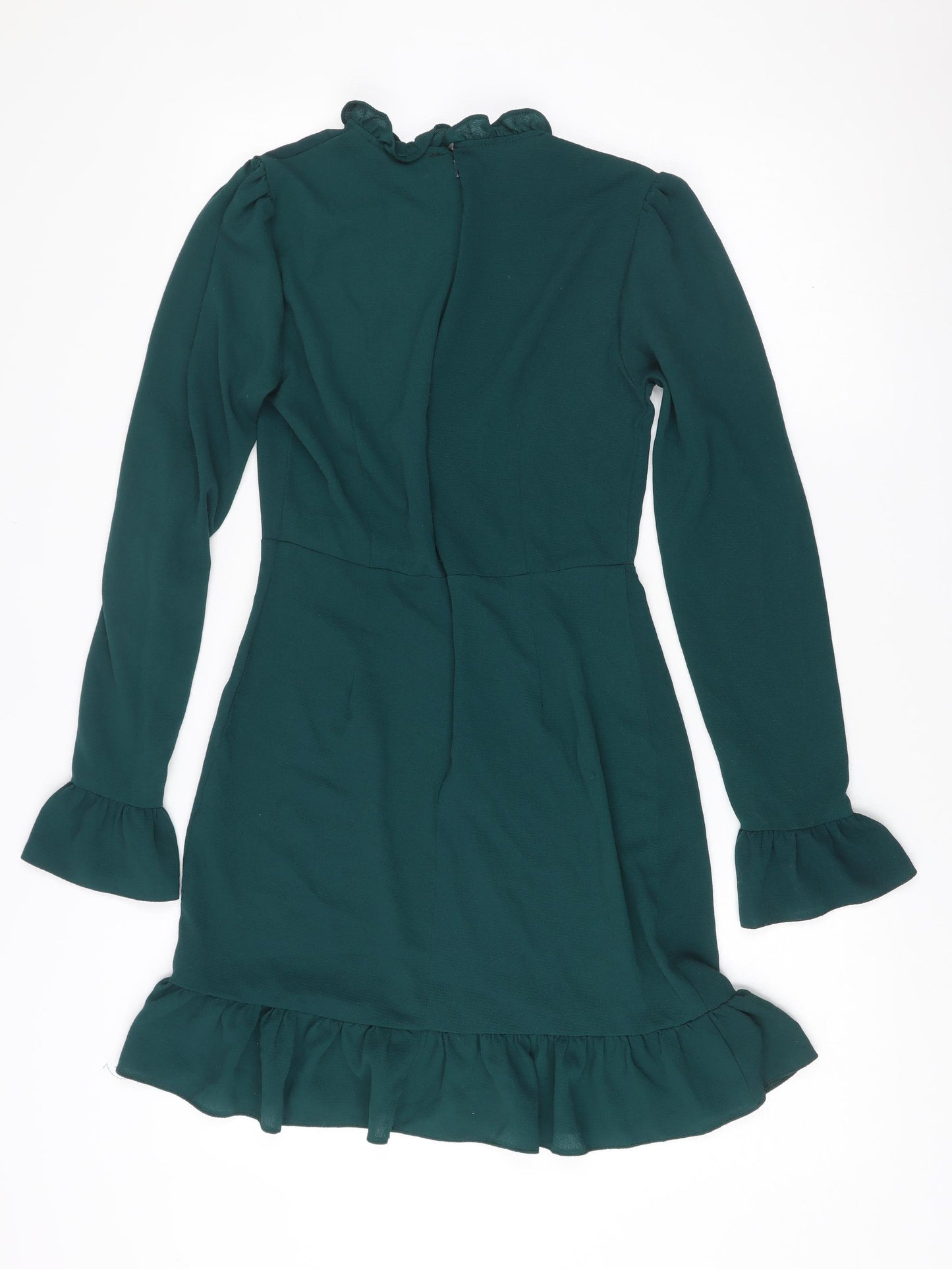 ASOS DESIGN Women’s Green Shift Dress Size 8 Ruffle Hem Long Sleeve