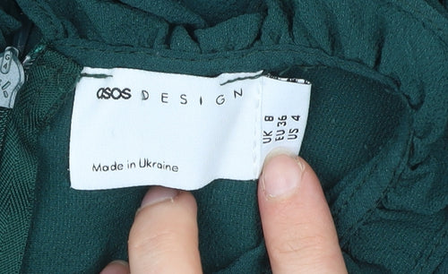 ASOS DESIGN Women’s Green Shift Dress Size 8 Ruffle Hem Long Sleeve