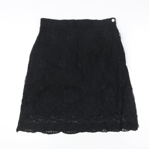 Witty Girl Teens Black Lace Floral Embroidered Knee Length Skirt M