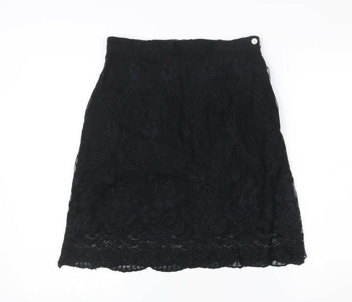 Witty Girl Teens Black Lace Floral Embroidered Knee Length Skirt M