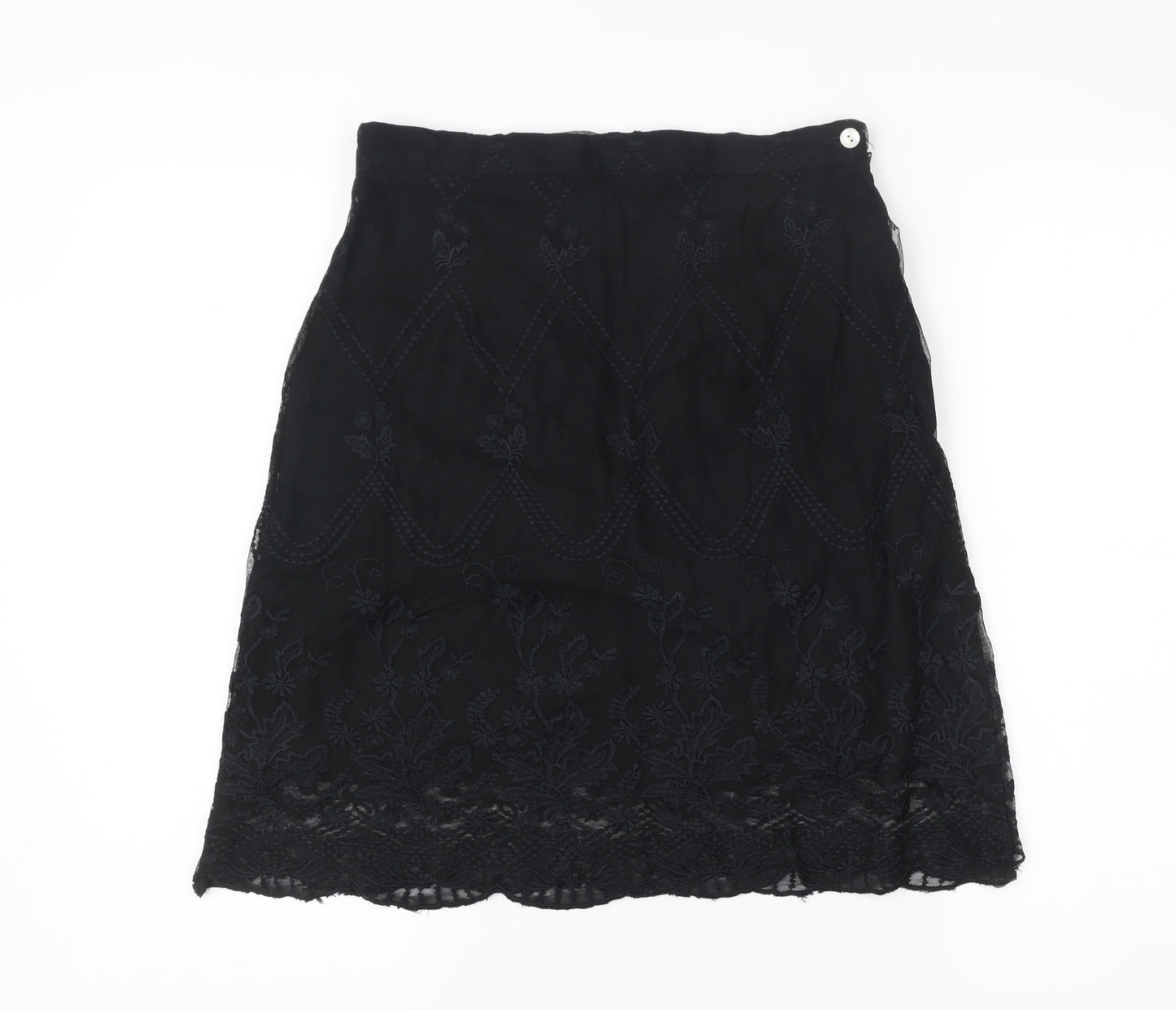 Witty Girl Teens Black Lace Floral Embroidered Knee Length Skirt M