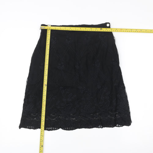 Witty Girl Teens Black Lace Floral Embroidered Knee Length Skirt M