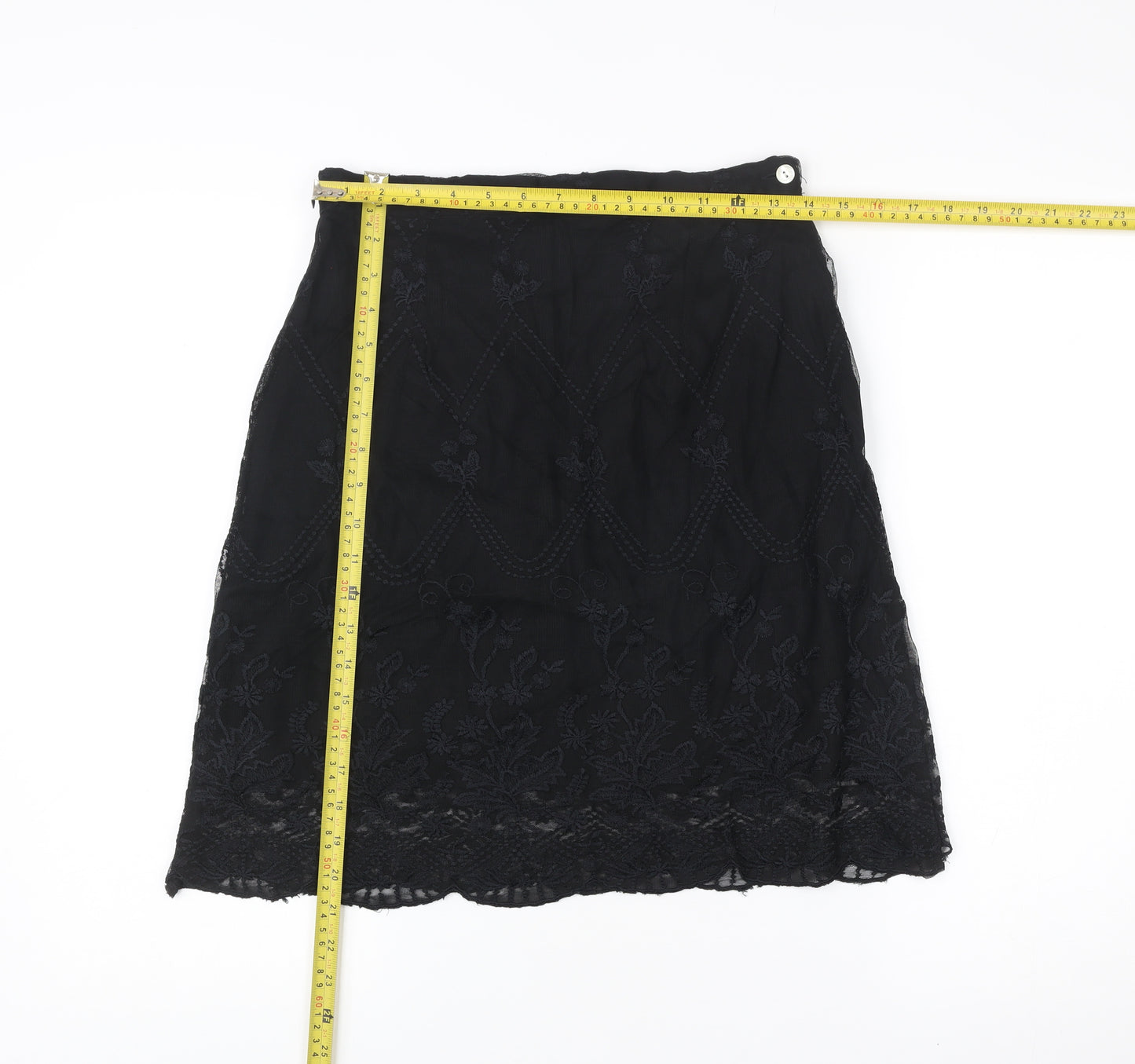 Witty Girl Teens Black Lace Floral Embroidered Knee Length Skirt M