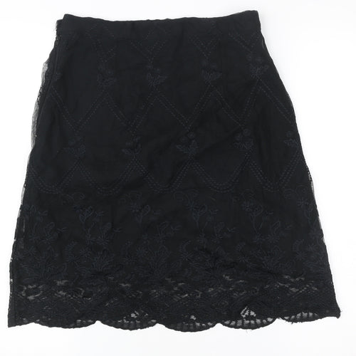 Witty Girl Teens Black Lace Floral Embroidered Knee Length Skirt M