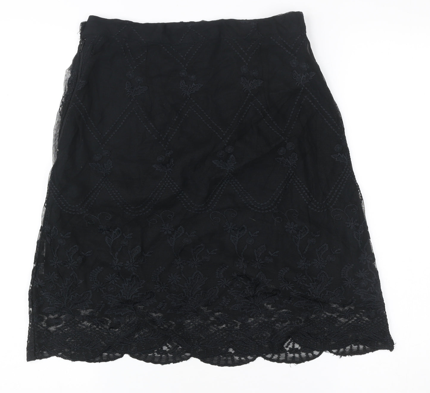 Witty Girl Teens Black Lace Floral Embroidered Knee Length Skirt M