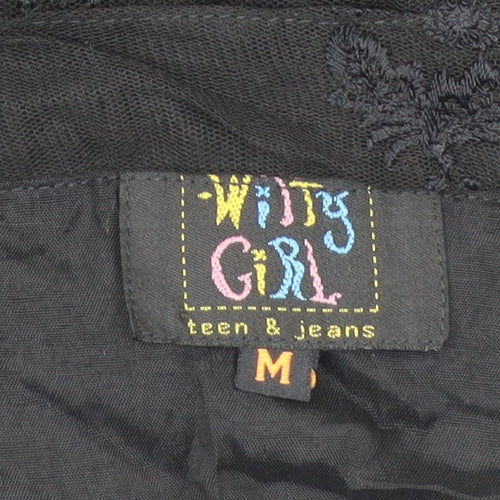 Witty Girl Teens Black Lace Floral Embroidered Knee Length Skirt M