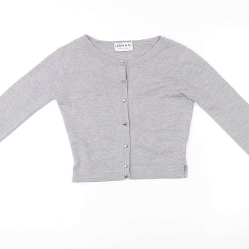 Osman London Womens Grey XS Merino Wool Cardigan Crew Neck