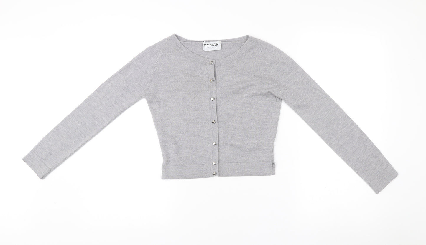 Osman London Womens Grey XS Merino Wool Cardigan Crew Neck