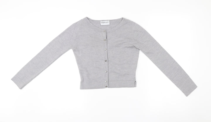Osman London Womens Grey XS Merino Wool Cardigan Crew Neck