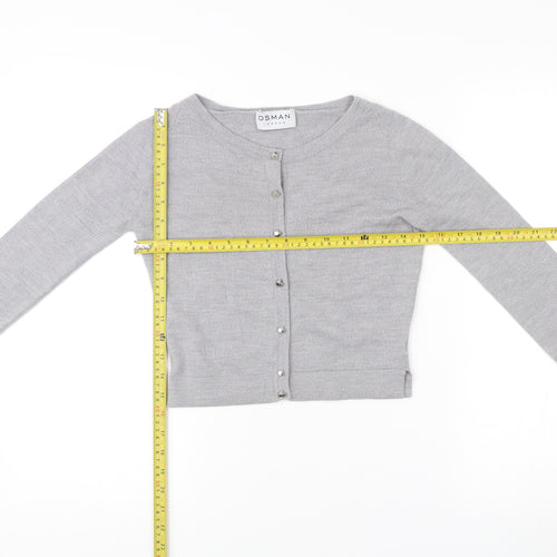 Osman London Womens Grey XS Merino Wool Cardigan Crew Neck