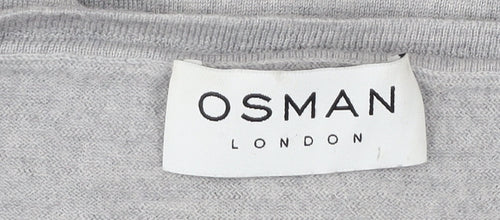 Osman London Womens Grey XS Merino Wool Cardigan Crew Neck