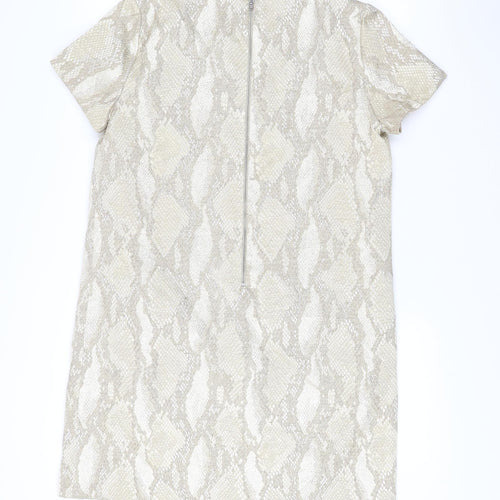 French Connection Women Beige Metallic Shift Dress Size 14 Party Wear