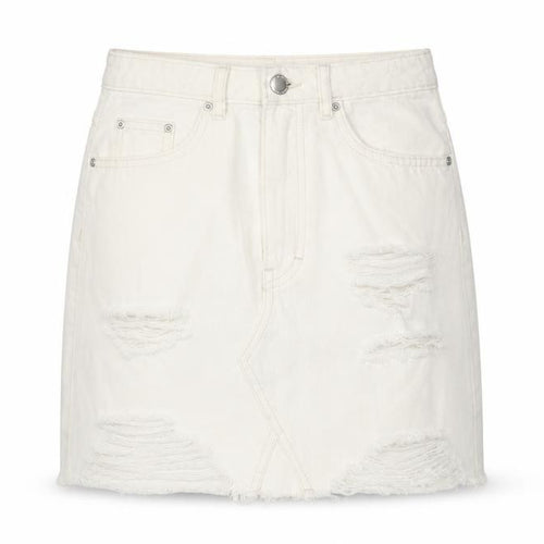 H&M Women Ivory Distressed Denim Skirt Size 10 Short Casual