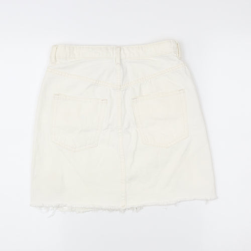 H&M Women Ivory Distressed Denim Skirt Size 10 Short Casual