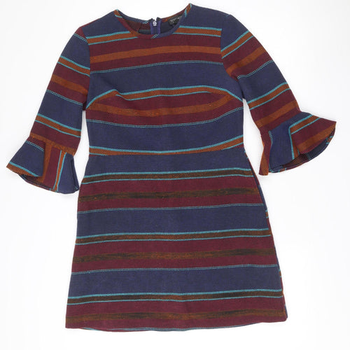 Topshop Women Multicoloured Striped Shift Dress Size 14