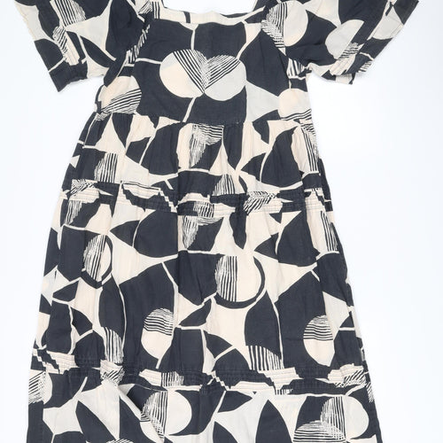 Next Women’s Ivory Black Geometric A-Line Cotton Dress Size 14