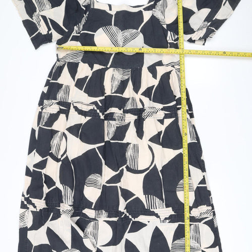 Next Women’s Ivory Black Geometric A-Line Cotton Dress Size 14