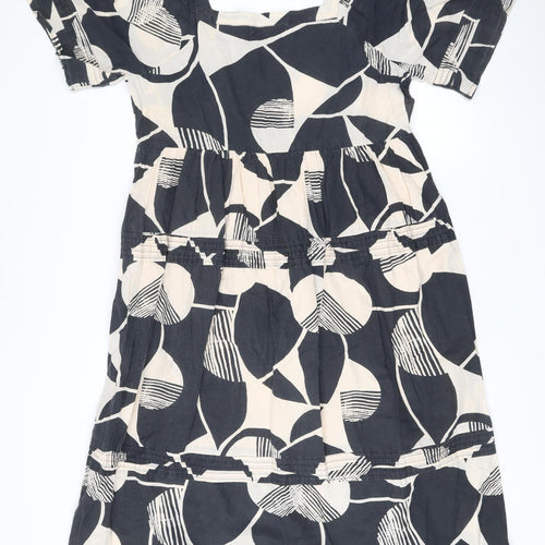 Next Women’s Ivory Black Geometric A-Line Cotton Dress Size 14
