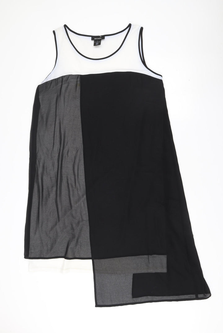 DKNY Women’s Shift Dress Black White Grey Midi Size 14 Colourblock