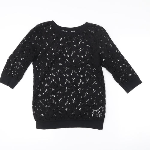 New Look Womens Black Lace Tunic Blouse Size 10 3/4 Sleeve