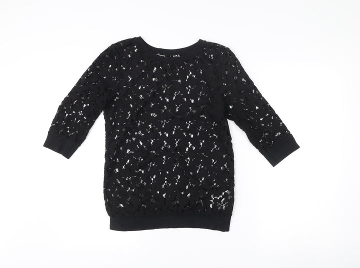 New Look Womens Black Lace Tunic Blouse Size 10 3/4 Sleeve