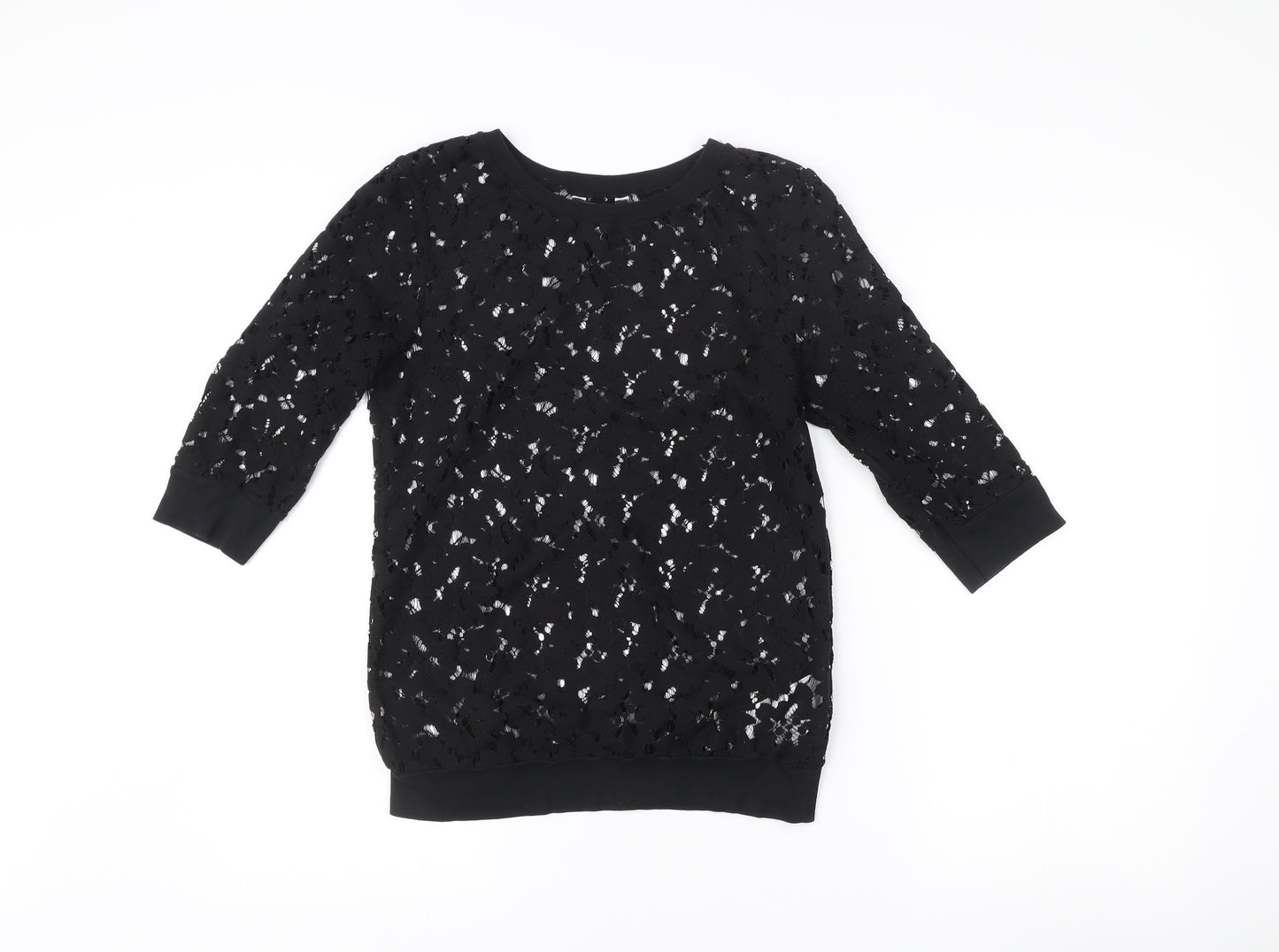 New Look Womens Black Lace Tunic Blouse Size 10 3/4 Sleeve