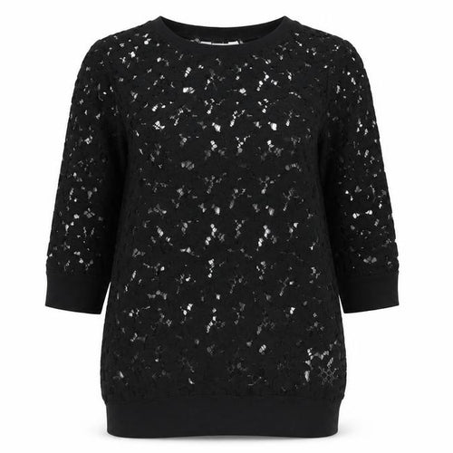 New Look Womens Black Lace Tunic Blouse Size 10 3/4 Sleeve