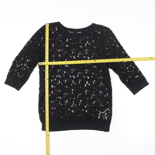New Look Womens Black Lace Tunic Blouse Size 10 3/4 Sleeve