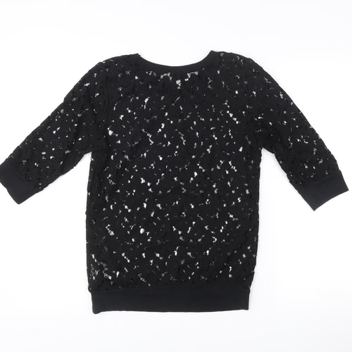 New Look Womens Black Lace Tunic Blouse Size 10 3/4 Sleeve
