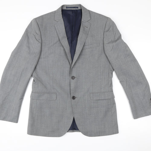 Next Men's Grey Wool Blazer 40R Slim Fit Single Breasted Jacket