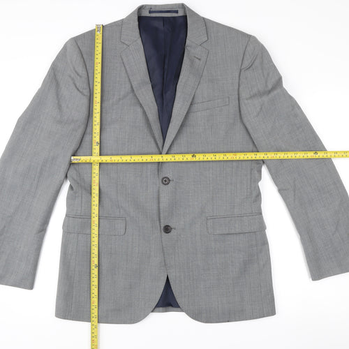 Next Men's Grey Wool Blazer 40R Slim Fit Single Breasted Jacket