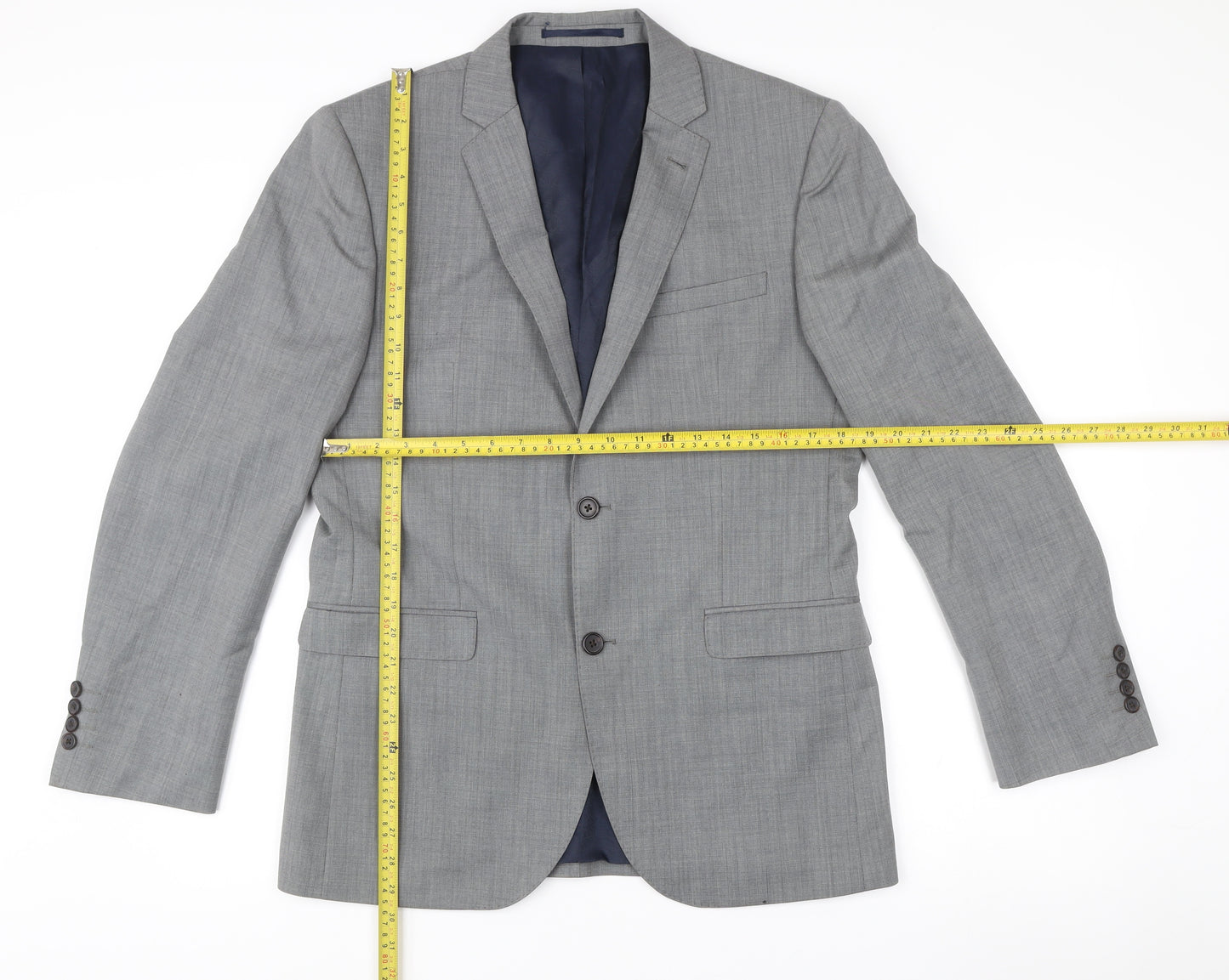 Next Men's Grey Wool Blazer 40R Slim Fit Single Breasted Jacket