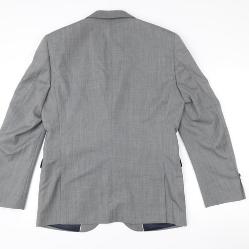 Next Men's Grey Wool Blazer 40R Slim Fit Single Breasted Jacket