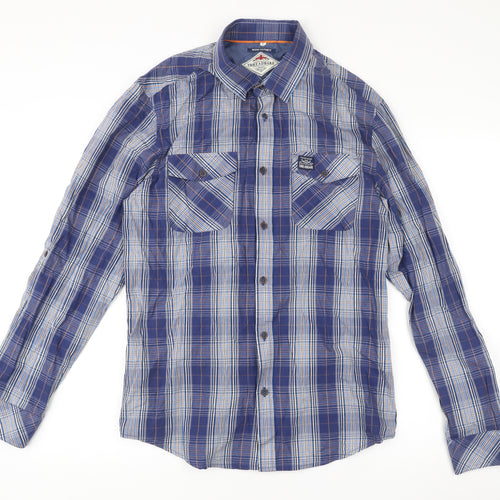 Threadbare Men's Blue Check Long Sleeve Button-Up Shirt L Regular Fit