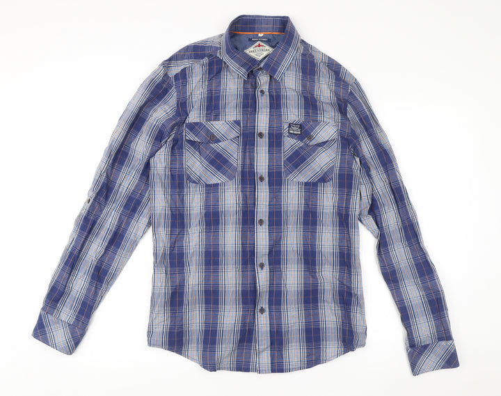 Threadbare Men's Blue Check Long Sleeve Button-Up Shirt L Regular Fit