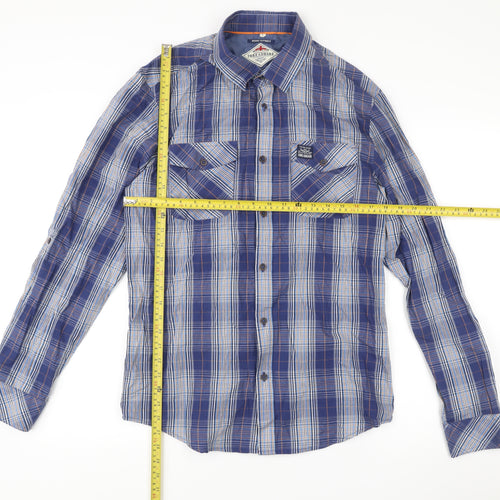 Threadbare Men's Blue Check Long Sleeve Button-Up Shirt L Regular Fit