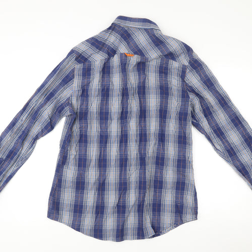 Threadbare Men's Blue Check Long Sleeve Button-Up Shirt L Regular Fit