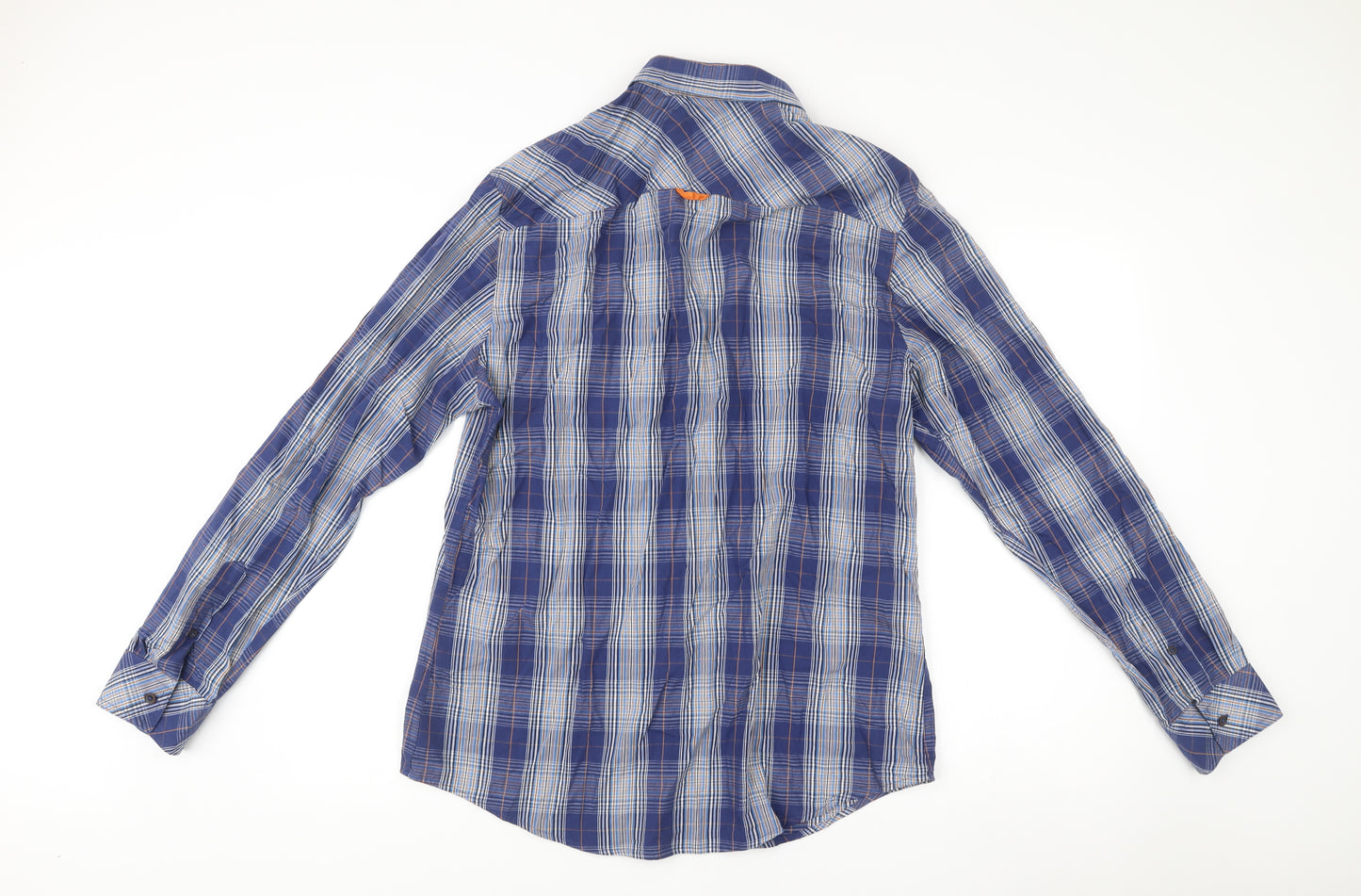 Threadbare Men's Blue Check Long Sleeve Button-Up Shirt L Regular Fit