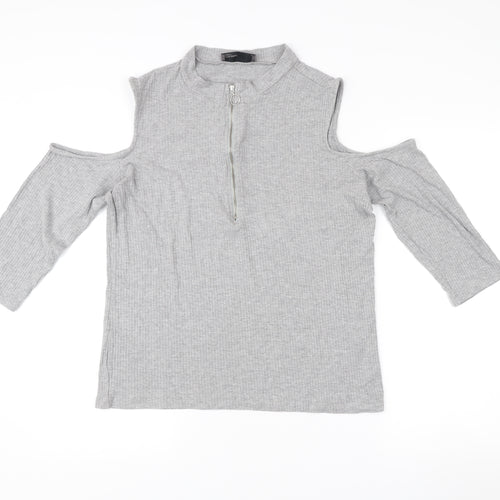 Vero Moda Women’s Grey XL Mock Neck Cold Shoulder Zip Top