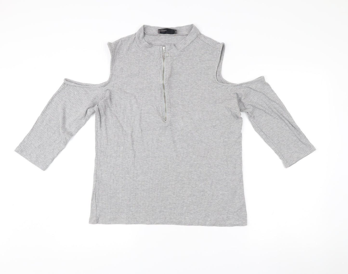Vero Moda Women’s Grey XL Mock Neck Cold Shoulder Zip Top