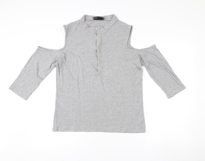Vero Moda Women’s Grey XL Mock Neck Cold Shoulder Zip Top