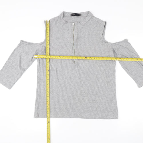 Vero Moda Women’s Grey XL Mock Neck Cold Shoulder Zip Top